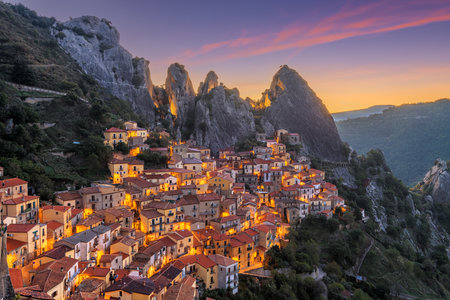 Castelmezzano, Italy in the Basilicata region at dawn.の写真素材