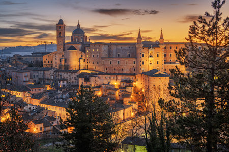 Urbino, Italy medieval walled city in the Marche region at dawn.の写真素材