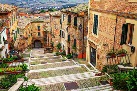 Corinaldo, Italy historic staircase in the Marche region.の写真素材