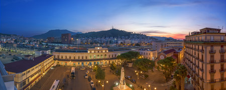 Salerno, Italy cityscape over Pizza Vittorio Veneto and the main station at dawn.の写真素材