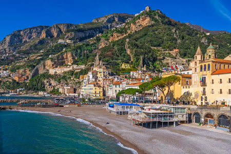 Amalfi, Italy coastal town skyline on the Tyrrhenian Sea.の写真素材