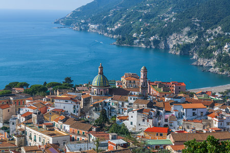 Vietri Sul Mare, Italy town skyline on the Amalfi coast at dusk.の写真素材