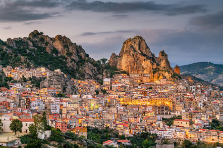 Gagliano Castelferrato, Sicily, Italy at dusk.の写真素材