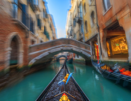 Venice, Italy from a fast moving gondola with motion blur.の写真素材