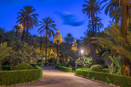 Palermo, Italy at Villa Bonnano public gardens at dawn.の写真素材
