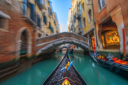 Venice, Italy from a fast moving gondola with motion blur.の写真素材