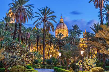 Palermo, Italy at Villa Bonnano public gardens at dawn.