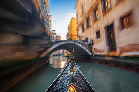 Venice, Italy from a fast moving gondola with motion blur.の写真素材