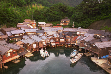 Ine Bay, Kyoto, Japan at the Funaya boat houses.の写真素材