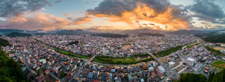 Takayama, Gifu, Japan skyline at dusk.の写真素材