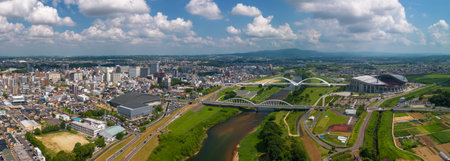 Toyotashi, Aichi, Japan cityscape on the Yahagi River.の写真素材