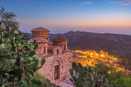 Stilo, Italy with the Byzantine Church at dusk.の写真素材