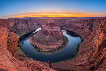 Horseshoe Bend on the Colorado River at sunset near Page, Arizona, USA.の写真素材