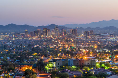 Phoenix, Arizona, USA downtown cityscape at dusk.の写真素材