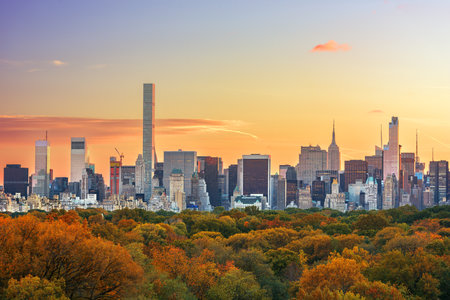 New York City skyline over Central Park in early autumn.の写真素材