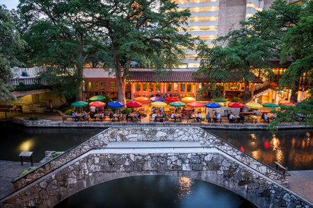 San Antonio, Texas, USA at the River Walk at dusk.の写真素材