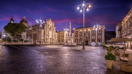 Catania, Sicily, Italy from Piazza Del Duomo at dawn.の写真素材