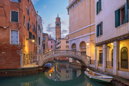 Venice, Italy canals and bridges at twilight.の写真素材