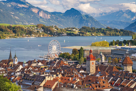 Lucerne, Switzerland cityscape on lake Lucerne.の写真素材