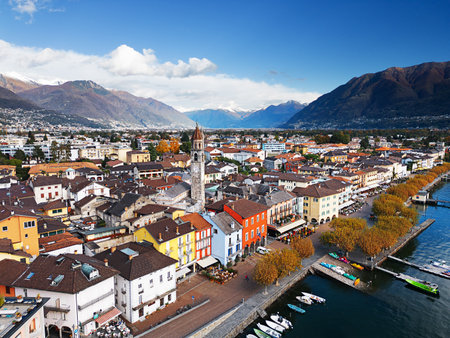 Ascona, Switzerland townscape on the shores of Lake Maggiore.の写真素材