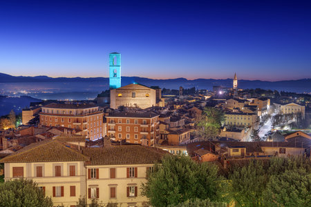 Perugia, Italy, the capital city of Umbria, at dawn.の写真素材