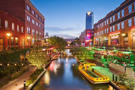 Oklahoma City, Oklahoma, USA cityscape in Bricktown at dusk.の写真素材