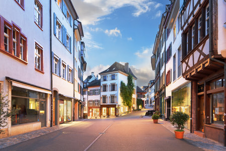 Basel, Switzerland in the Old Town at blue hour.の写真素材
