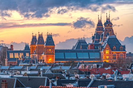 Amsterdam, Netherlands view of the cityscape from De Pijp at dusk.の写真素材
