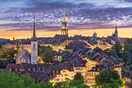 Bern, Switzerland old town cityscape view at twilight.の写真素材