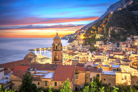 Amalfi, Italy on the Mediterranean coast just after a beautiful sunset.の写真素材