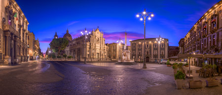 Catania, Sicily, Italy from Piazza Del Duomo at dawn.の写真素材