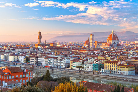 Florence, Italy historic town skyline at dusk.の写真素材