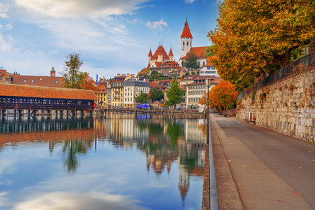 Thun, Switzerland cityscape in autumn.の写真素材