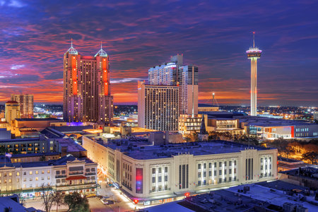 San Antonio, Texas, USA skyline from above at dawn.の写真素材
