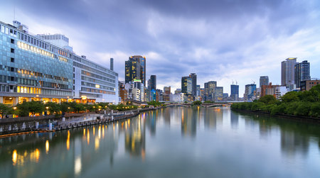 Osaka, Japan Cityscape on the River at night.の写真素材