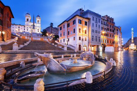 The Spanish Steps in Rome, Italy at blue hour.の写真素材