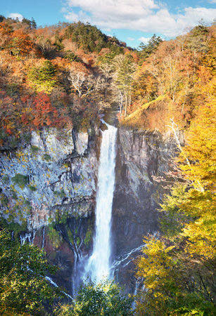 Kegon Falls in Nikko, Japan during autumn.の写真素材