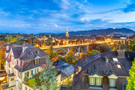 Bern, Switzerland old city view at twilight.
