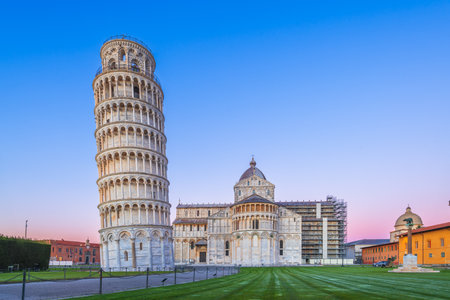 PISA, ITALY - The Leaning Tower of Pisa in the Square of Miracles at twilight.の写真素材