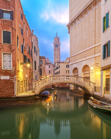 Venice, Italy canals and bridges at twilight.の写真素材
