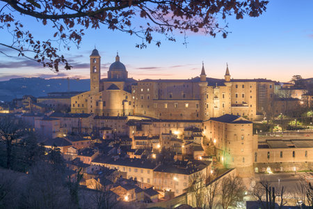 Urbino, Italy medieval walled city in the Marche region at dawn.の写真素材