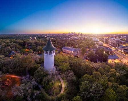Minneapolis, Minnesota, USA at Witch's Hat Water Tower at dusk.の写真素材