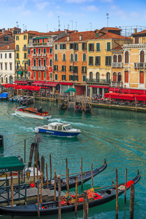 Venice, Italy overlooking boats and gondolas in the Grand Canal,の写真素材