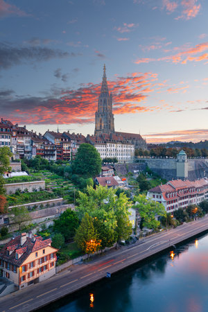 Bern, Switzerland on the Aare River in the early morning.