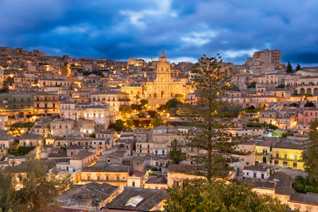 Modica, Sicily, Italy with the Cathedral of San Giorgio at twilight.の写真素材