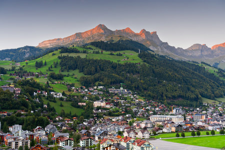 Engelberg, Switzerland in the alps at twilight.の写真素材