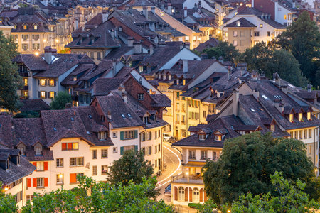 Bern, Switzerland old town skyline at dusk.の写真素材