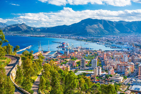 Palermo, Italy skyline overlooking the port in the afternoon.の写真素材