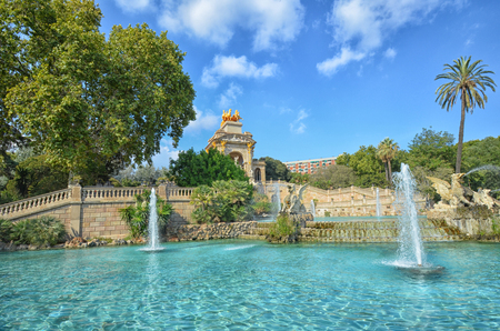 View of fountain in a park in Spainのeditorial素材