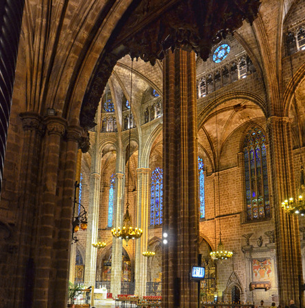 View of interior of cathedral of Barcelonaのeditorial素材